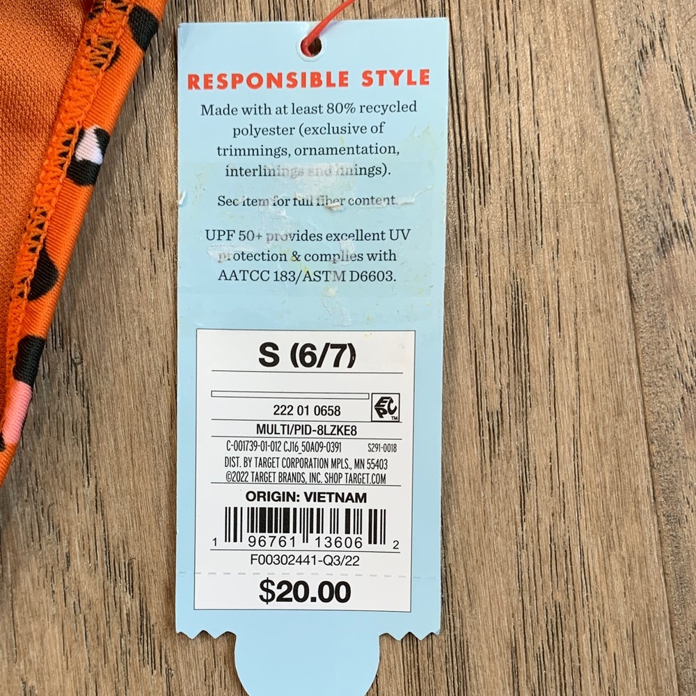NWT Cat & Jack Orange Leopard Print Long Sleeve One-Piece Swimsuit Size Small - Picture 2 of 6
